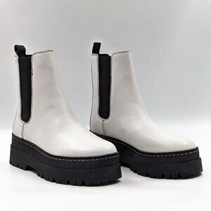 Marc Fisher Women Pauline Chelsea Retro Festival Platform White Leather Boots 9